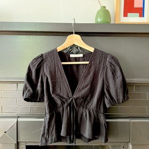 Black Oak+Fort Cropped Peplum Blouse
